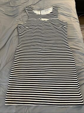 Olsenboye Black & White Striped Sleeveless Dress